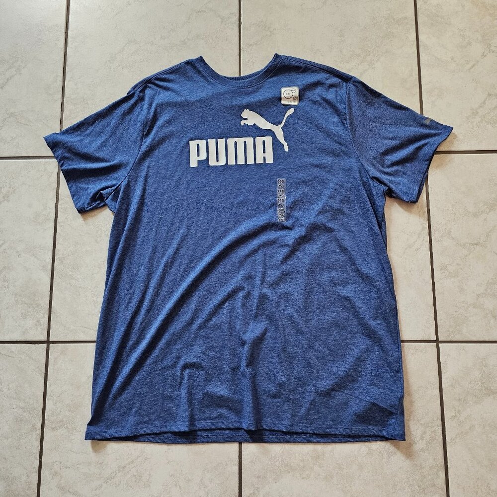 BRAND NEW Size 3XL Men's PUMA Blue Short Sleeve Crew-Neck Logo Shirt